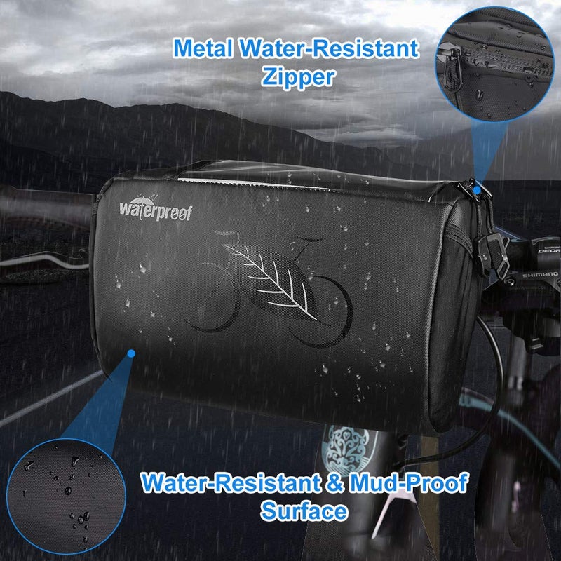 WOTOW Bike Waterproof Handlebar Bag, Bicycle Front Basket Pack with Touch Screen Phone Holder, Reflective Storage Pouch 3L for Men Women Kids Outdoor Road MTB Cycling - Image 2
